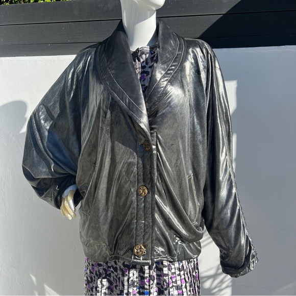 80s Metallic Button Up Bomber Jacket - Picture 11 of 16